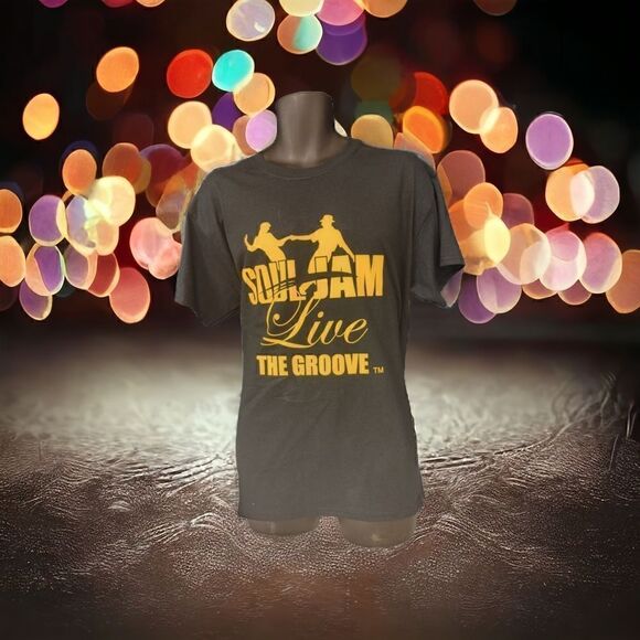 SOUL JAM LIVE THE GROOVE BLACK/ GOLD T SHIRT - Picture 1 of 6